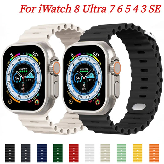 Ocean Strap for Apple Watch ultra 49mm band 45mm 41mm 44mm 40mm 42mm 38mm Silicone Bracelet iWatch Series 8 7 6 5 4 3 SE 44 45mm